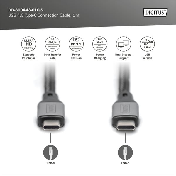 Digitus USB4 Gen 3x2 câble, USB-C Stecker > USB-C Stecker, 40Gbit/s - Digitus - vue 5