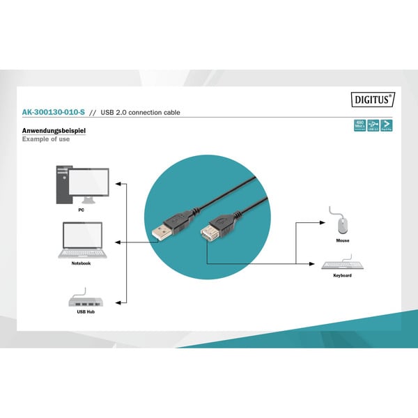 Digitus USB 2.0 Anschlusskabel USB-A (Stecker) > Mini-USB (Stecker) - Digitus - vue 3