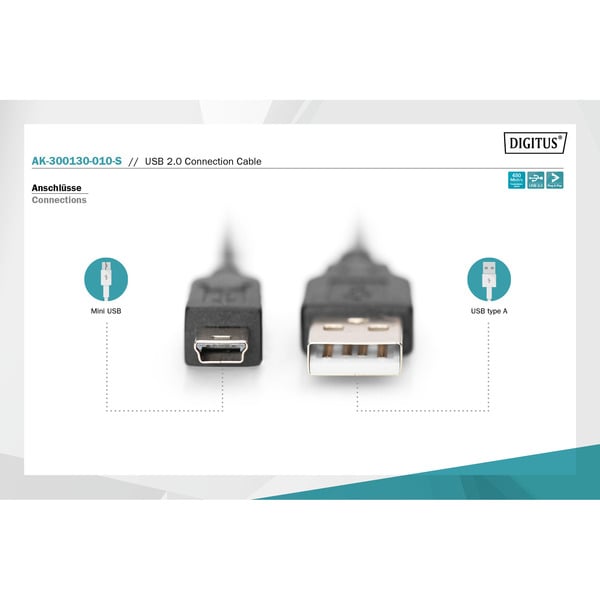 Digitus USB 2.0 Anschlusskabel USB-A (Stecker) > Mini-USB (Stecker) - Digitus - vue 4