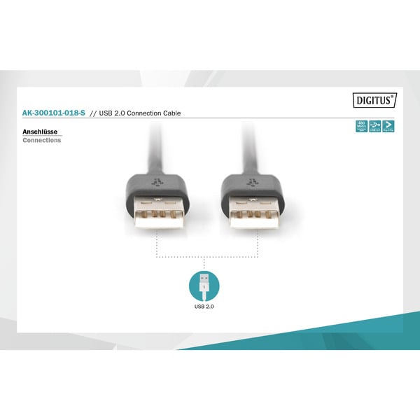 (€ 0,74 / 1 m) Digitus USB 2.0 Anschlusskabel USB-A (Stecker) > USB-A (Stecker) - Digitus - vue 3