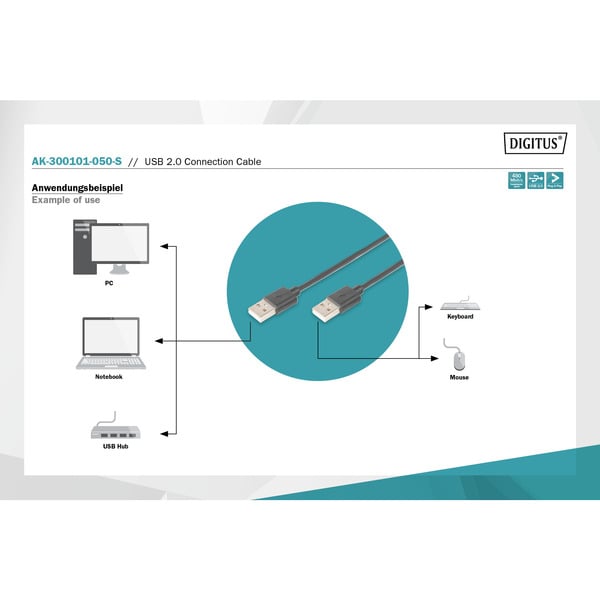 (€ 0,33 / 1 m) Digitus USB 2.0 Anschlusskabel USB-A (Stecker) > USB-A (Stecker) - Digitus - vue 4