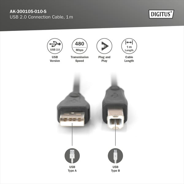 € 1,84 Digitus USB 2.0 Anschlusskabel USB-A (Stecker) > USB-B (Stecker) - Digitus - vue 4