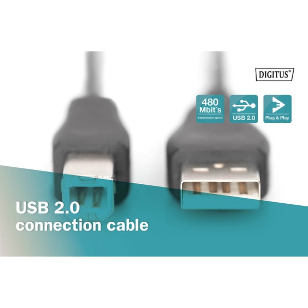 (€ 0,64 / 1 m) Digitus USB 2.0 Anschlusskabel USB-A (Stecker) > USB-B (Stecker) - Digitus - vue 5