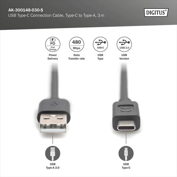 Digitus USB 2.0 Anschlusskabel USB-A > USB-C - Digitus - vue 4