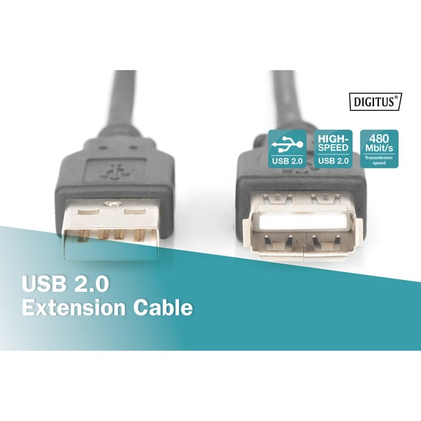 (€ 2,04 / 1 m) Digitus USB 2.0 Verlängerungskabel, USB-A Stecker > USB-A Buchse - Digitus - vue 5