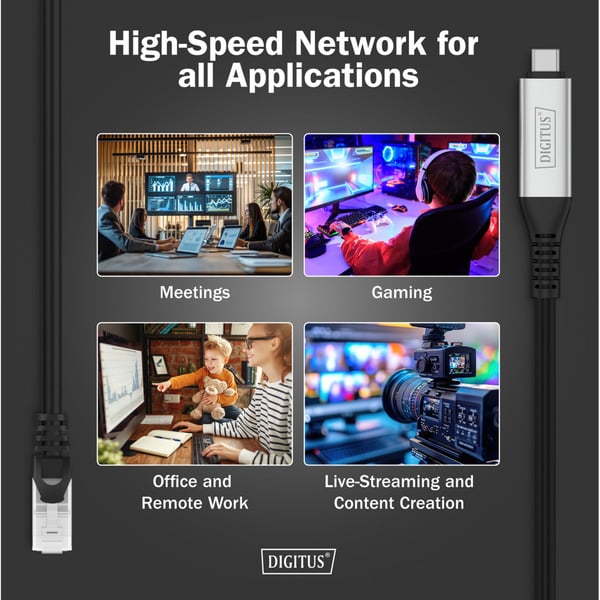 Digitus USB-C 3.2 Gen1 > RJ-45 Ethernet câble, 1Gbit/s, Adapter - Digitus - vue 8