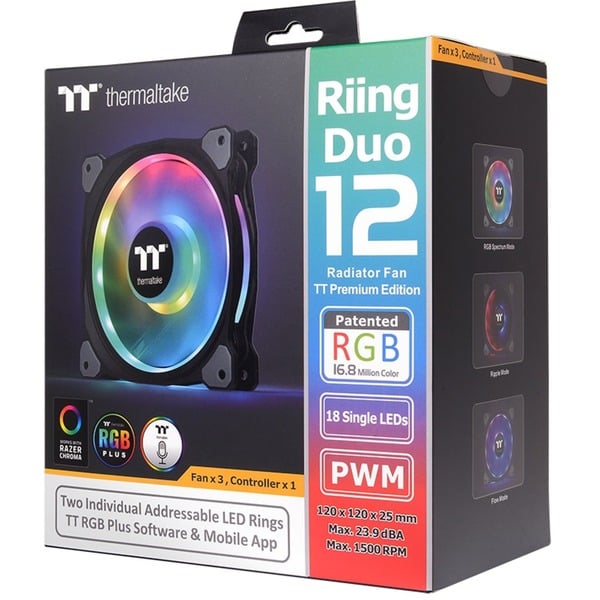 Thermaltake Riing Duo 12 RGB Radiator Fan 3 Pack, Gehäuselüfter - Thermaltake - vue 9