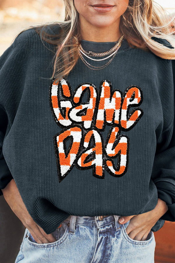 Sweat femme graphique, à carreaux, épaules tombantes — gris foncé-P2011