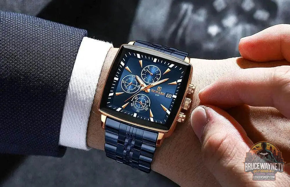 🕶️ REWARD – Montre Homme Quartz Rectangle Bleue Étanche Luxe - Legeekshop