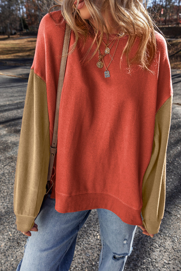 Sweat femme patchwork, épaules tombantes — doré-P5014