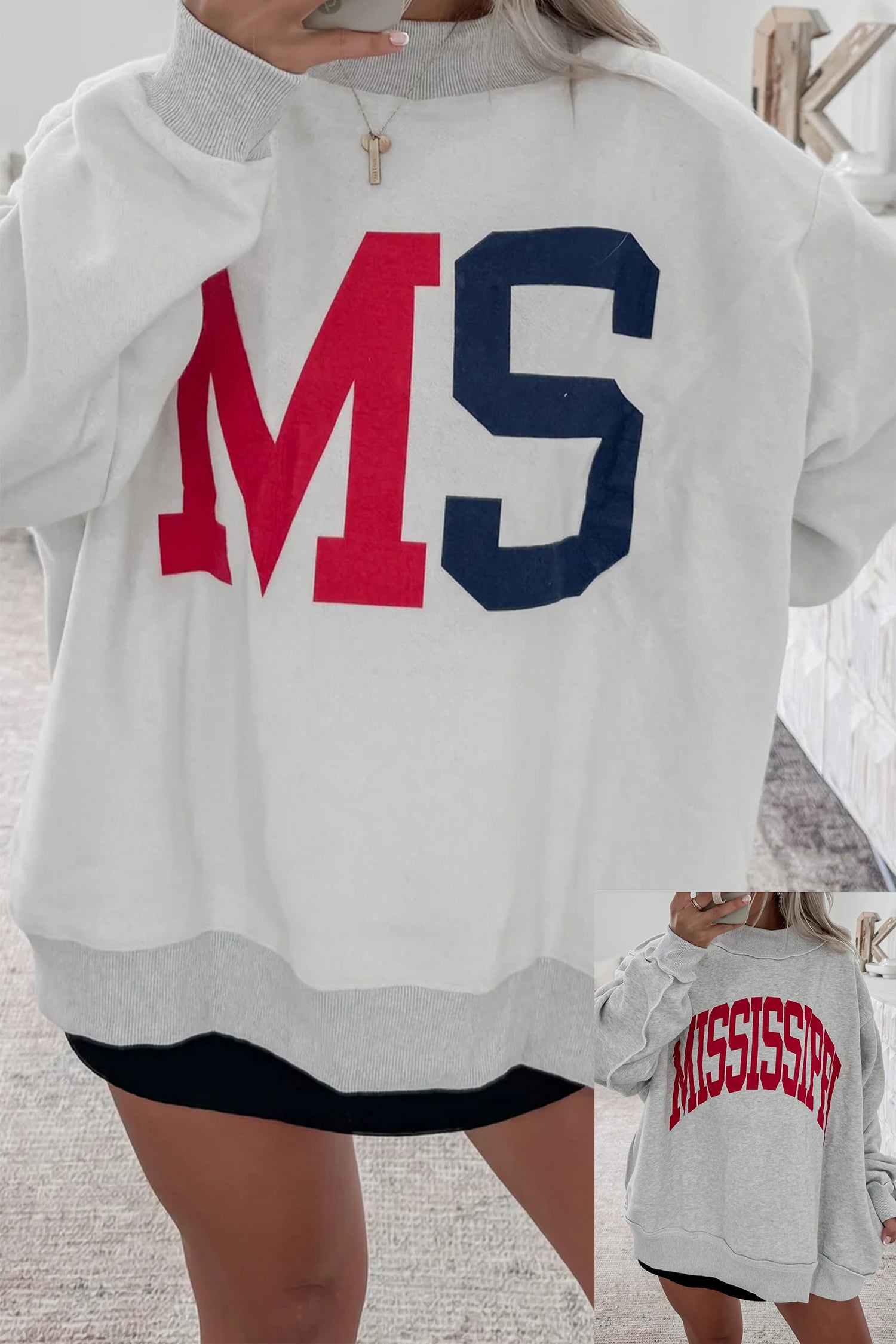 Sweat femme patchwork, col montant — gris clair