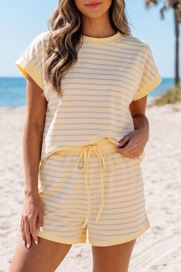 Ensemble femme rayé, à cordon — jaune