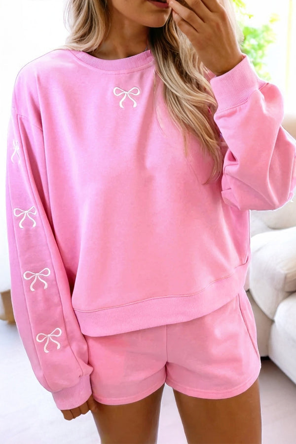 Ensemble femme brodé, manches bouffantes — rose