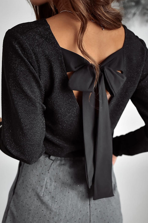 Haut femme métallisé, col V — noir