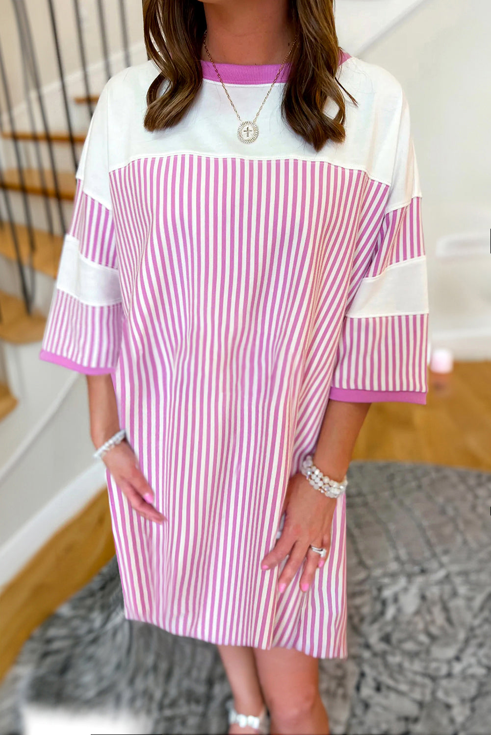Robe courte femme rayé, patchwork, ample