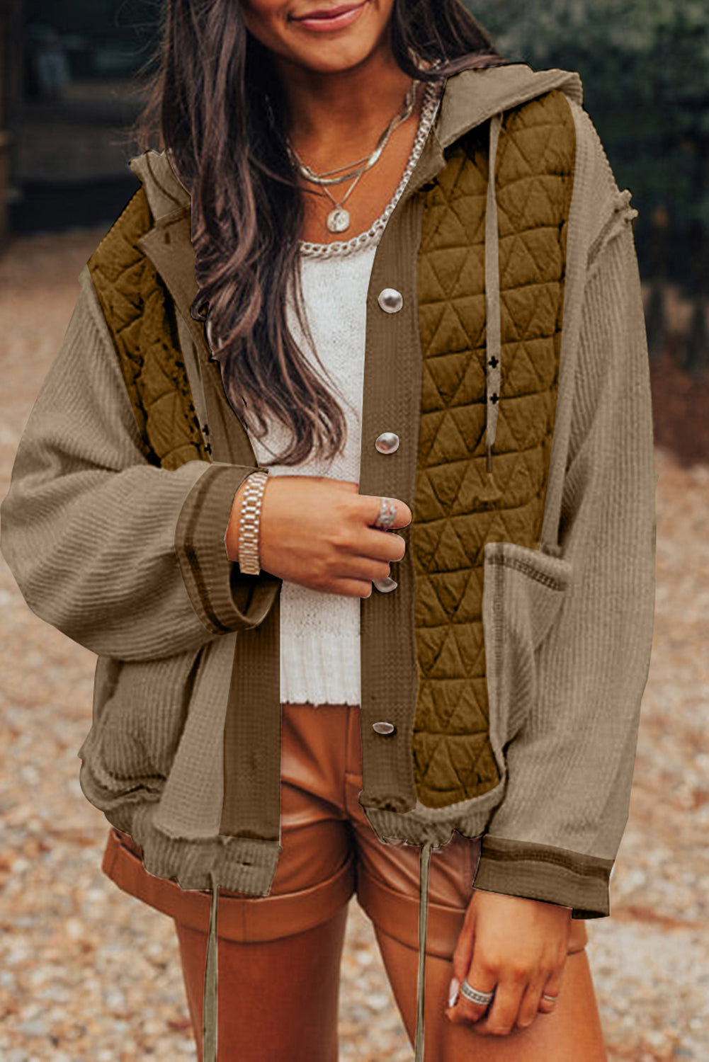 Veste femme patchwork, à capuche, ample — vert