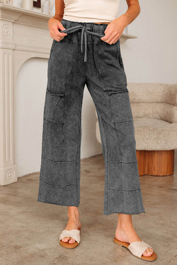 Pantalon femme poches, taille haute — gris-P3011
