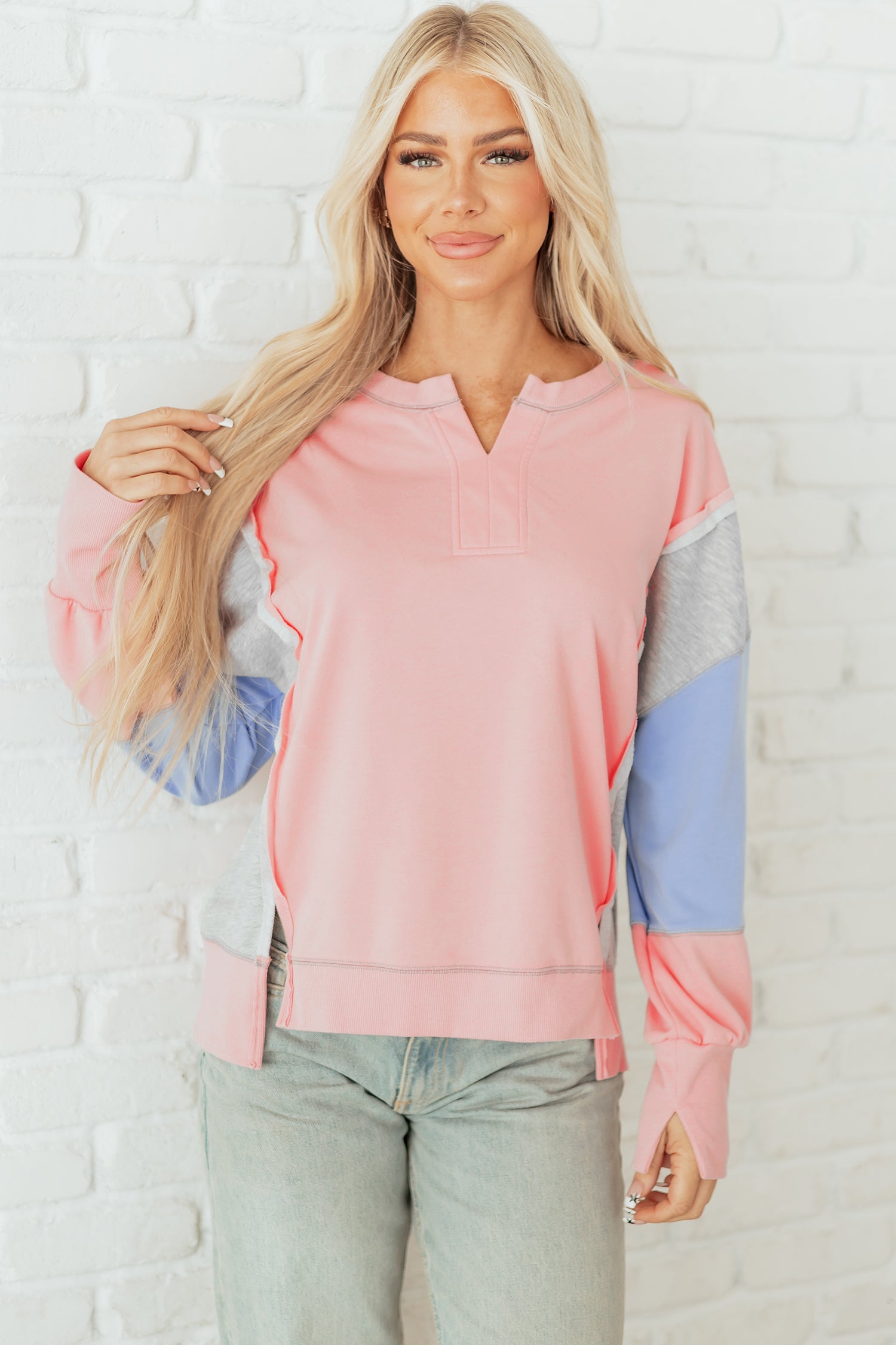 Sweat femme patchwork, colorblock — abricot
