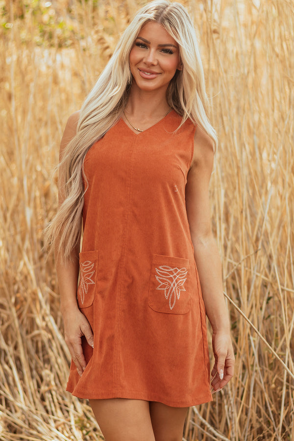 Robe courte femme brodé, poches, sans manches — doré