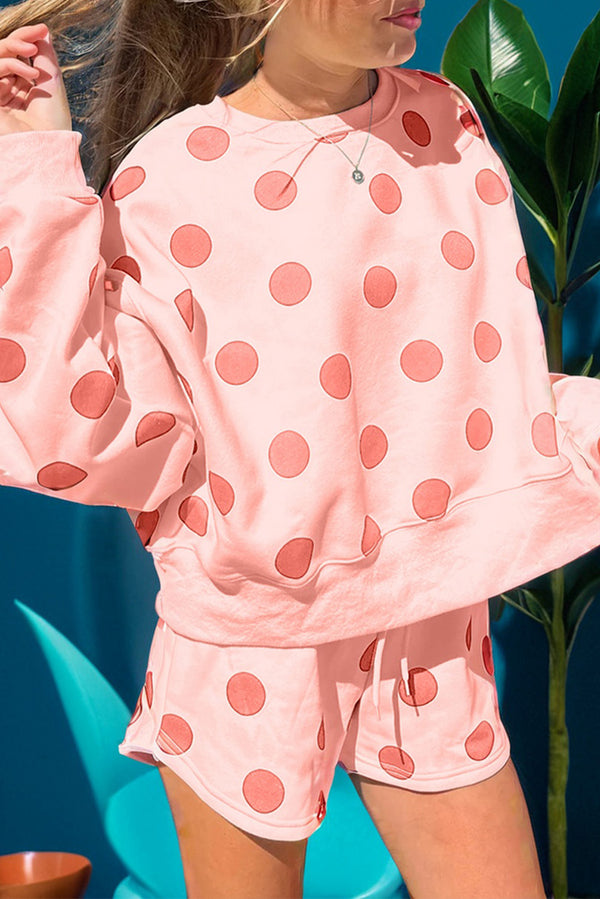 Short femme pois, à cordon, épaules tombantes — rose