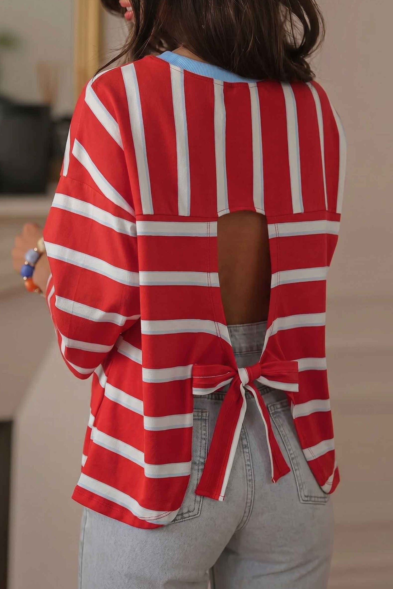 T-shirt femme rayé, casual — rouge
