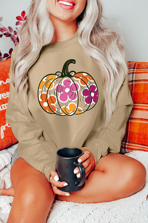 Sweat femme floral, graphique, épaules tombantes — kaki