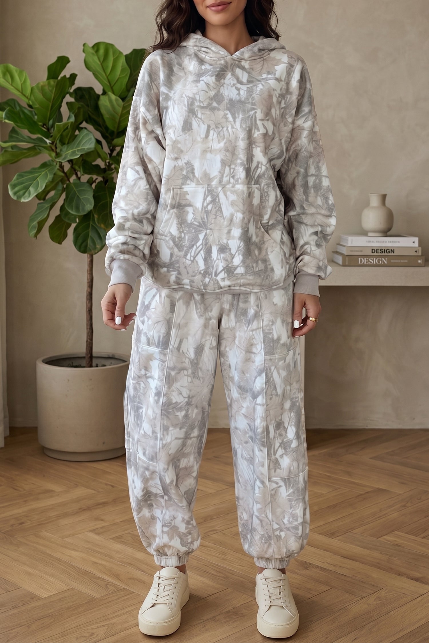 Pantalon femme manches longues, taille élastique — multicolore