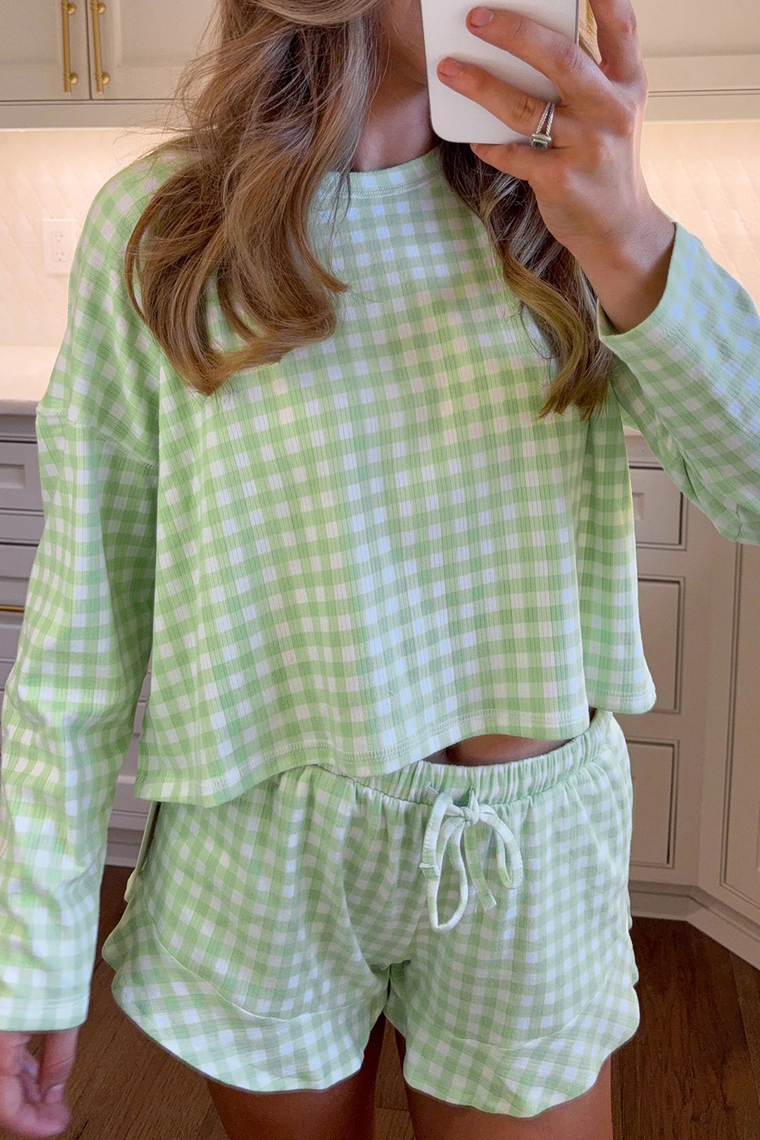 Ensemble femme à cordon, manches longues, ample — vert