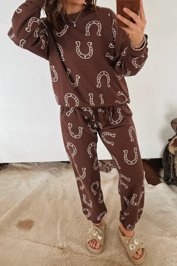 Ensemble femme poches, taille élastique — marron