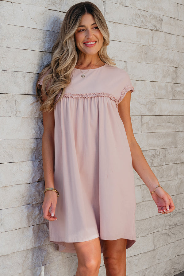 Robe courte femme col rond, ample