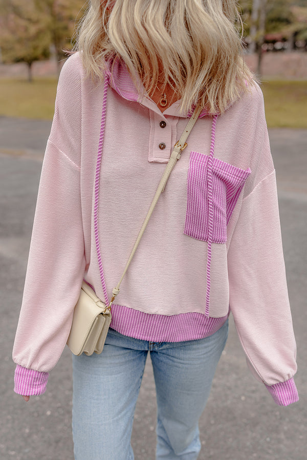 Haut femme à cordon, poches, à capuche, colorblock — rose clair