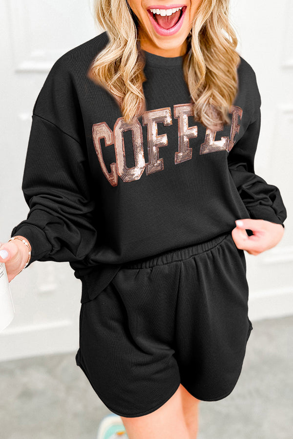 Short femme paillettes, ample — café