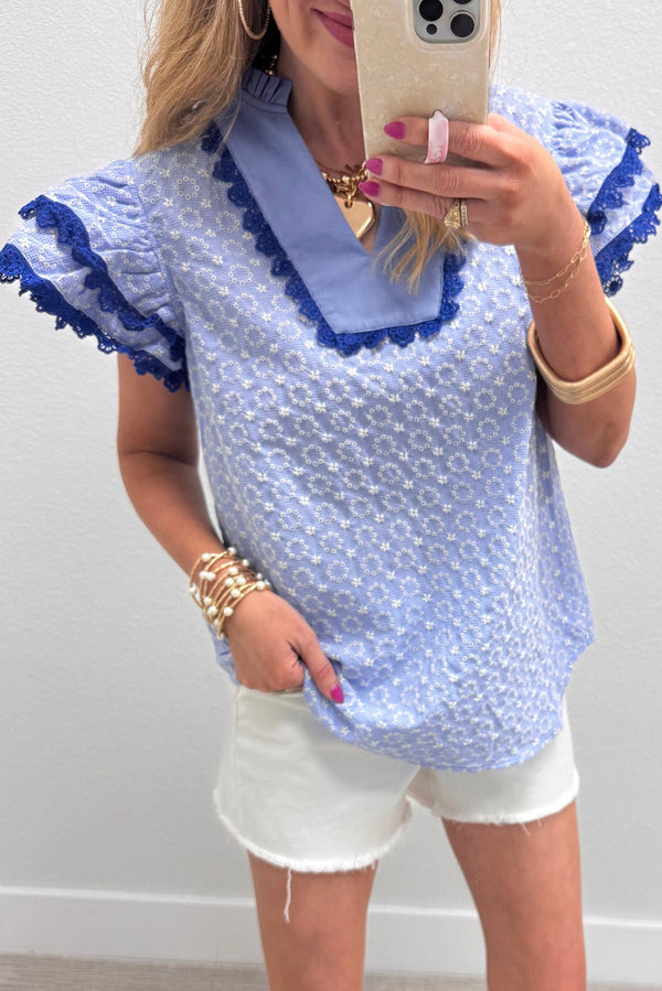 Blouse femme brodé — bleu ciel