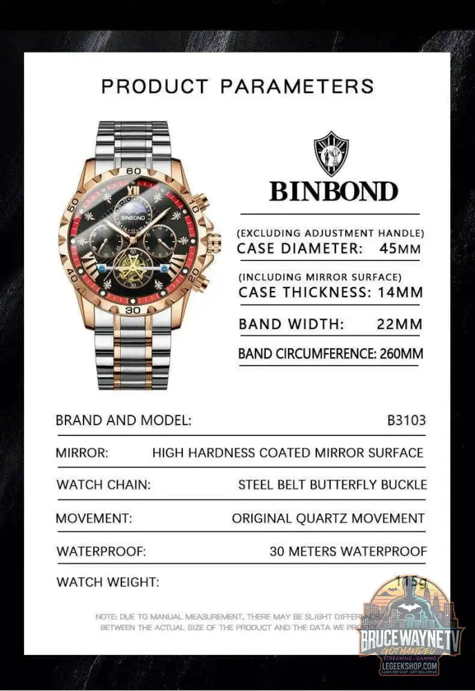 ⌚ Montre Homme BINBOND Quartz Chronographe Lune – Style Jeune & Élégant - Legeekshop