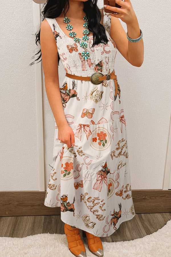 Robe midi femme sans manches, col U, midi — blanc