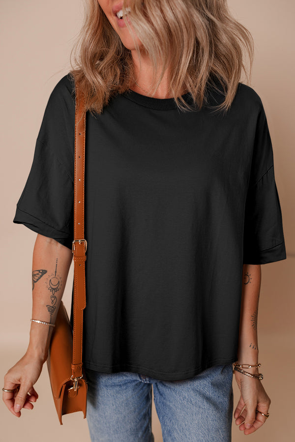 T-shirt femme manches 3/4, ample — noir