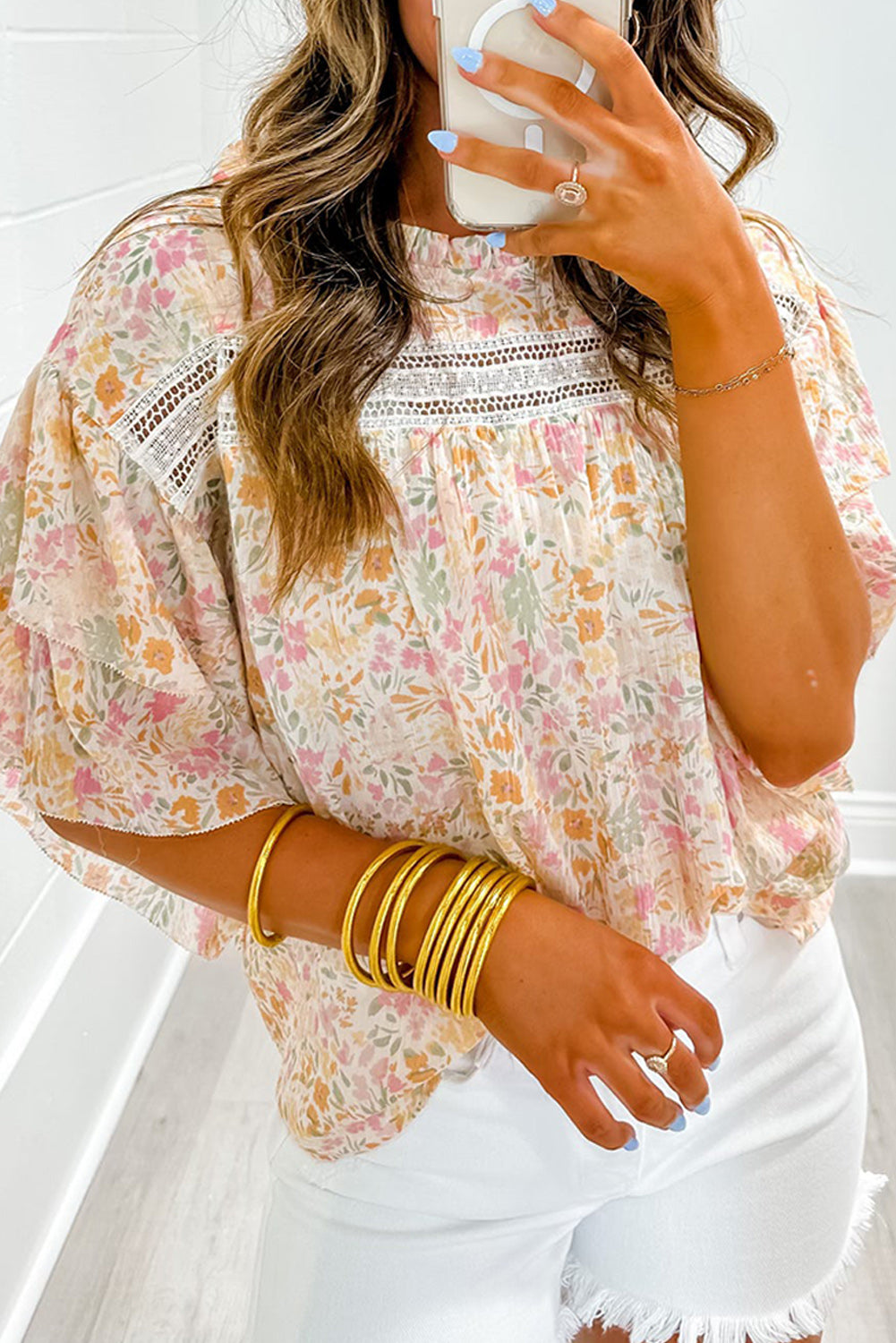 Blouse femme floral, à volants — multicolore