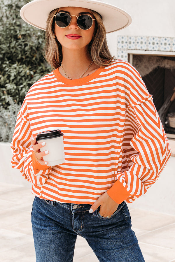 Pull femme rayé, épaules tombantes, casual — orange