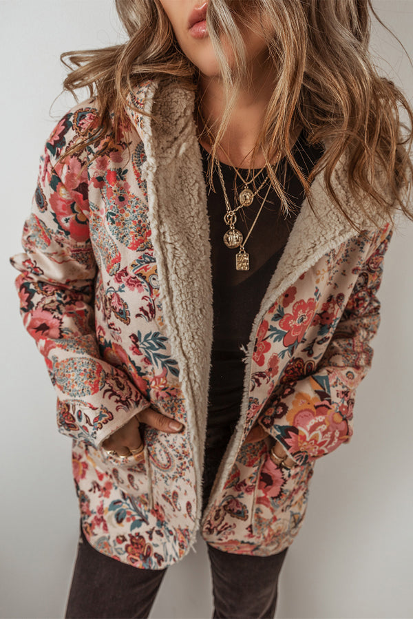 Veste femme floral, à capuche, vintage — beige