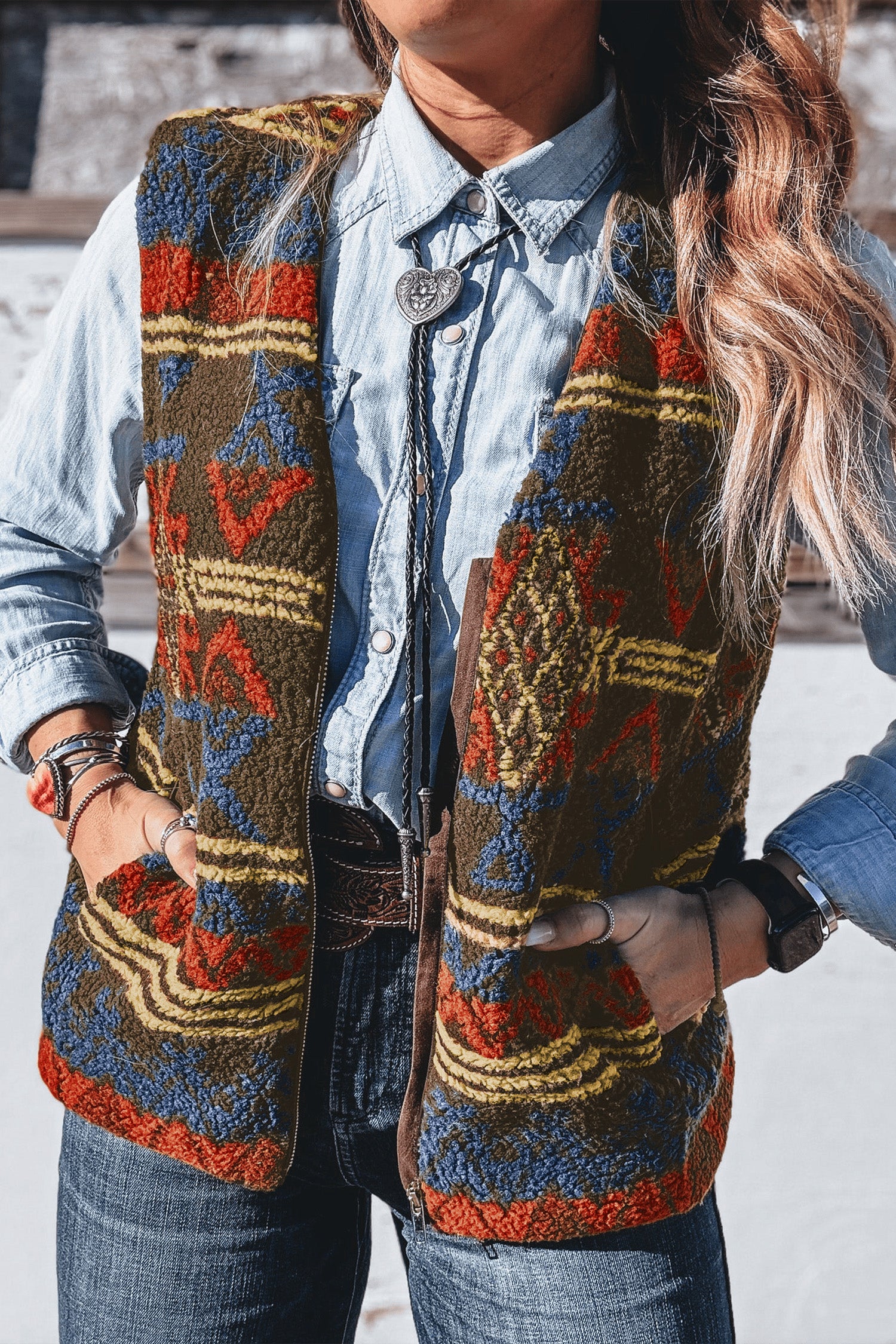 Pièce mode femme zip, poches, sans manches — multicolore