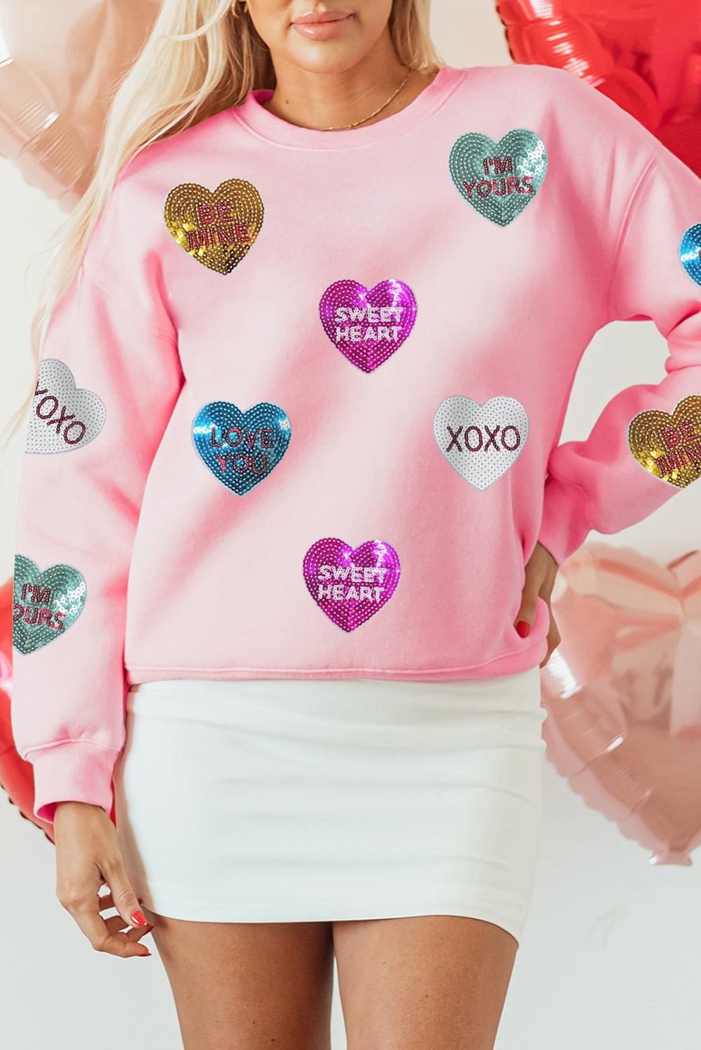 Sweat femme graphique, paillettes — rose