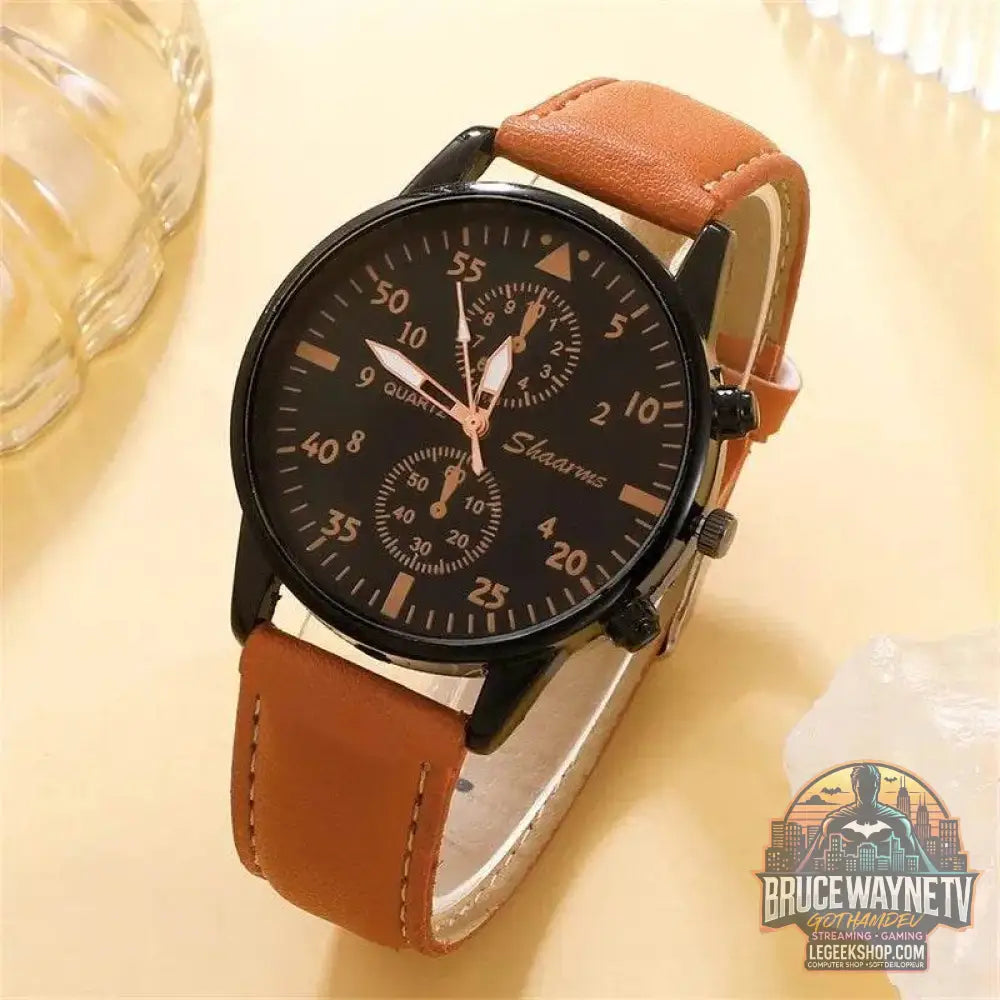 Montre de Luxe à Quartz pour Homme avec Bracelet en Cuir Brun, Mode Business, Cadeau pour Homme | Wayne Outfitters - Legeekshop