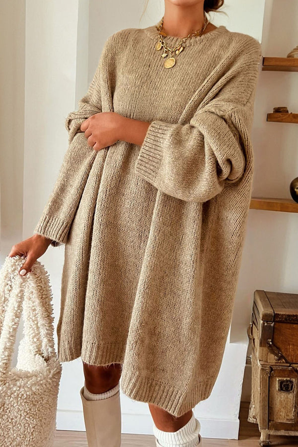 Robe courte femme épaules tombantes — kaki