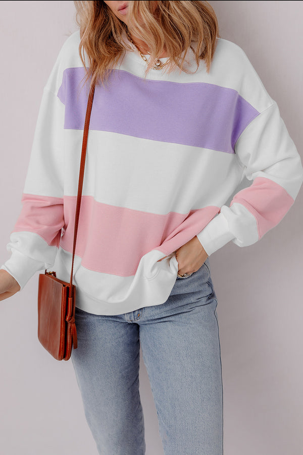 Sweat femme patchwork, épaules tombantes, col rond, colorblock — beige-P1522