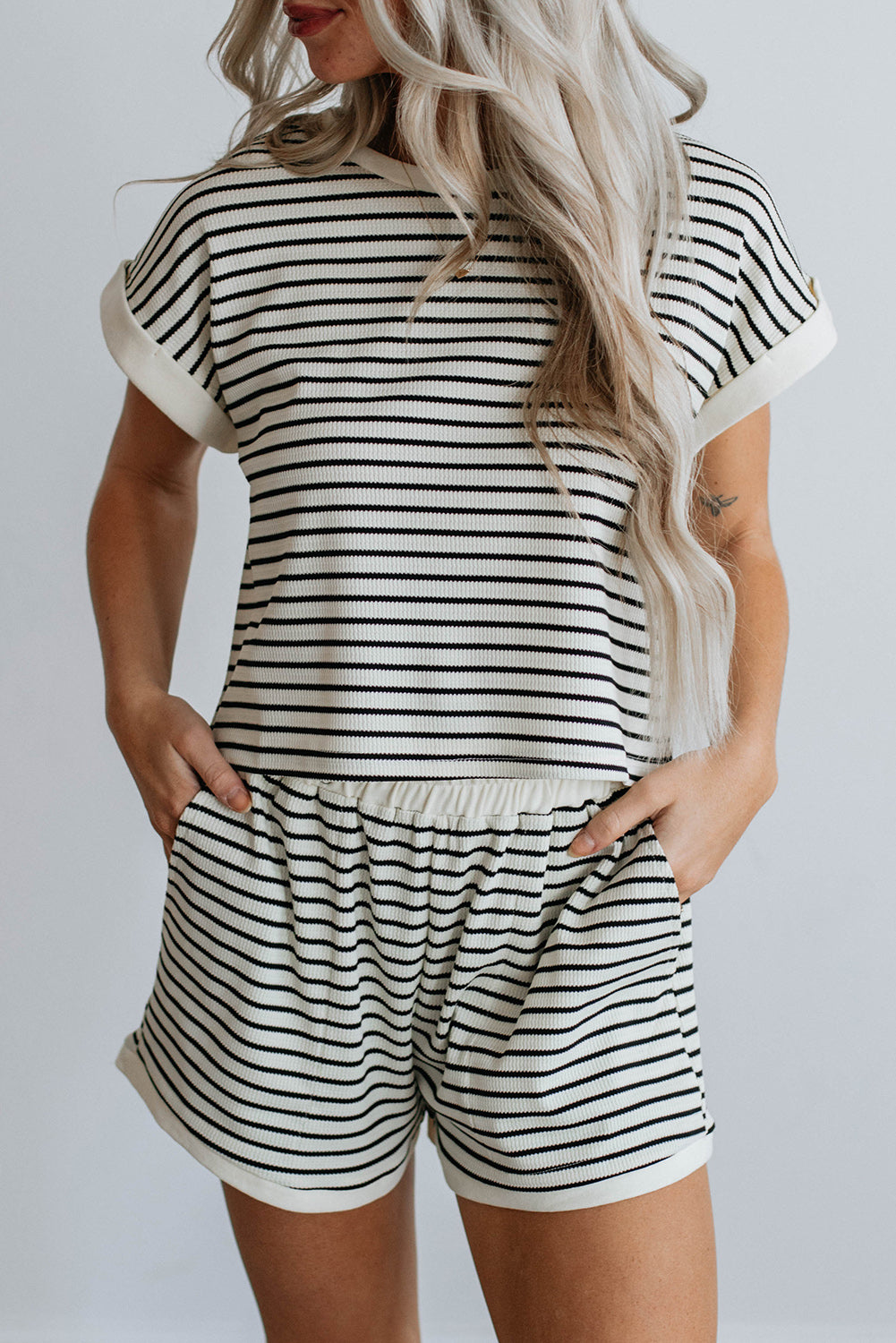 Short femme rayé — blanc
