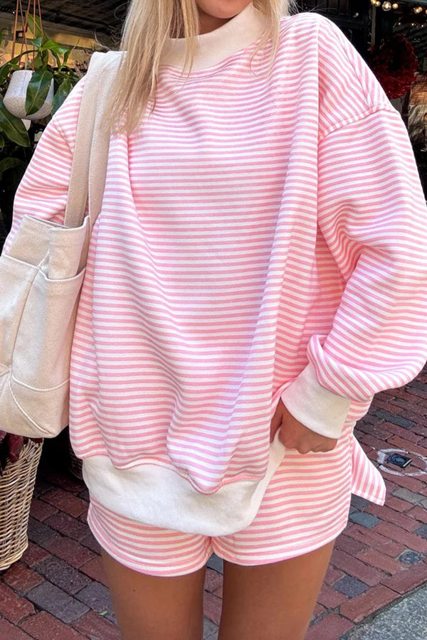 Short femme rayé, col montant — rose