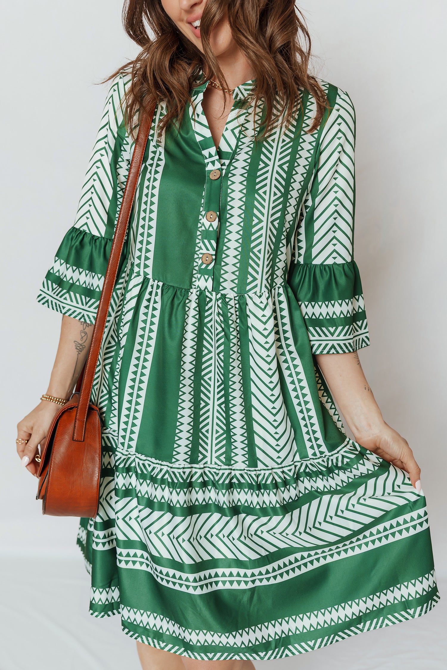Robe femme boutonnée, demi-boutonnage, casual — vert