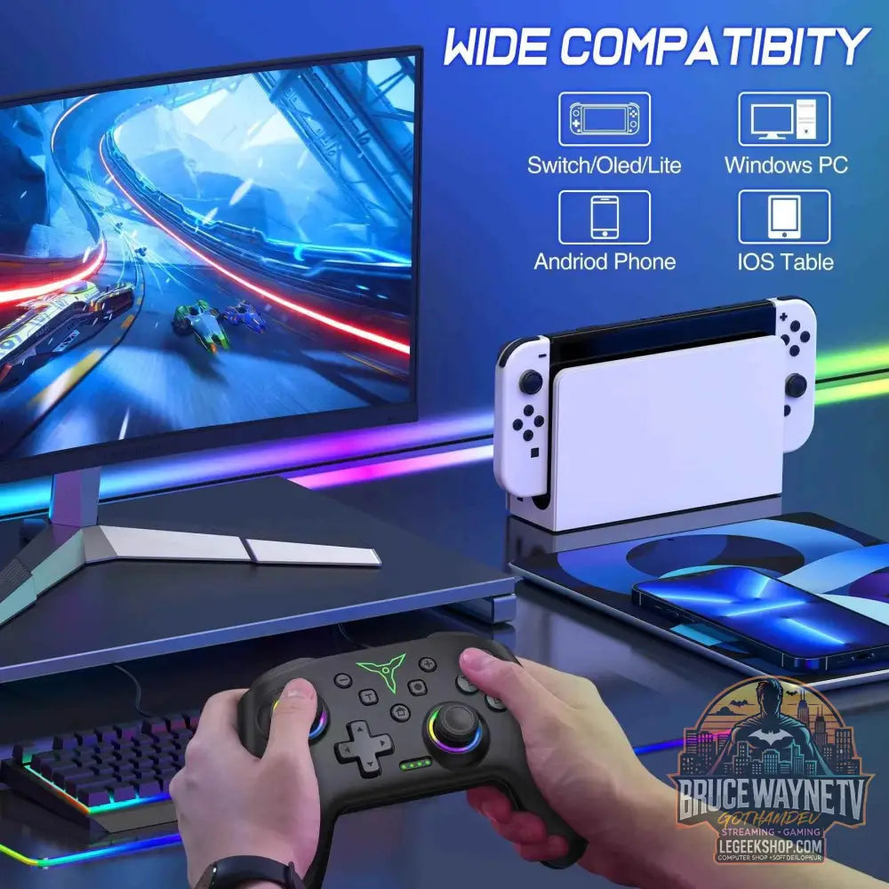 BEBONCOOL Advocate - Manette sans fil Switch Pro avec double vibration et Joysticks RGB - Legeekshop