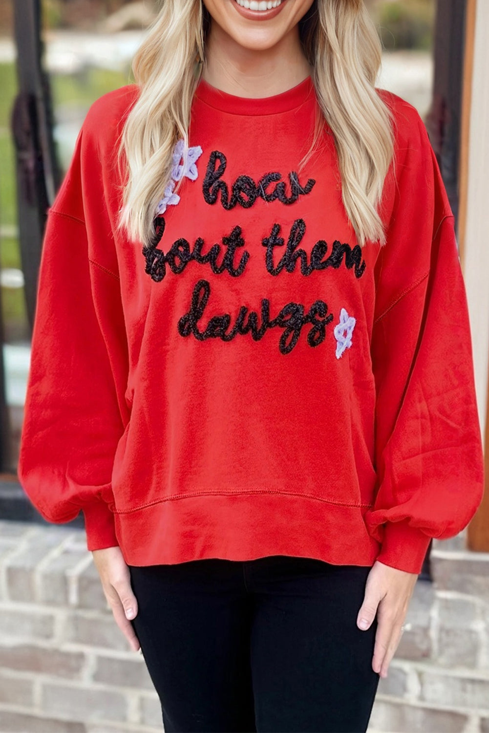 Sweat femme brodé — rouge feu