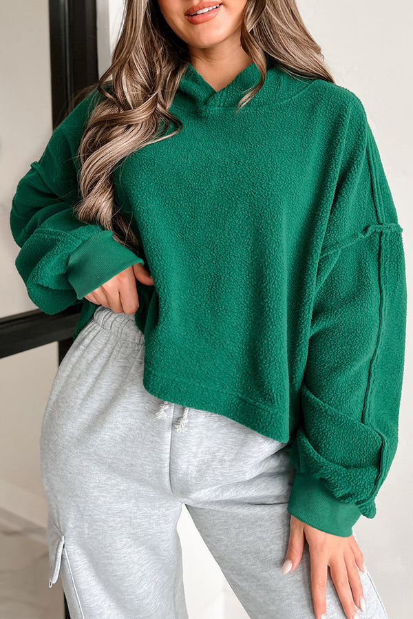 Dark Green Sherpa Fleece Drop Shoulder Hoodie femme